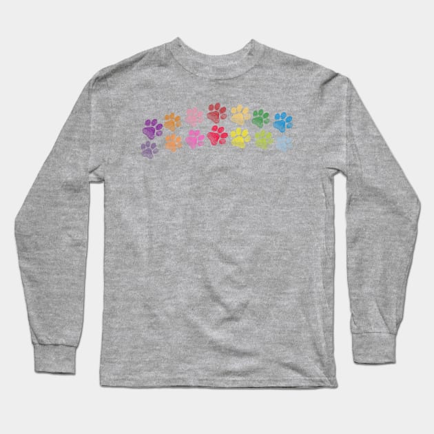 Cute doodle hand drawn colorful paw prints foot step Long Sleeve T-Shirt by GULSENGUNEL